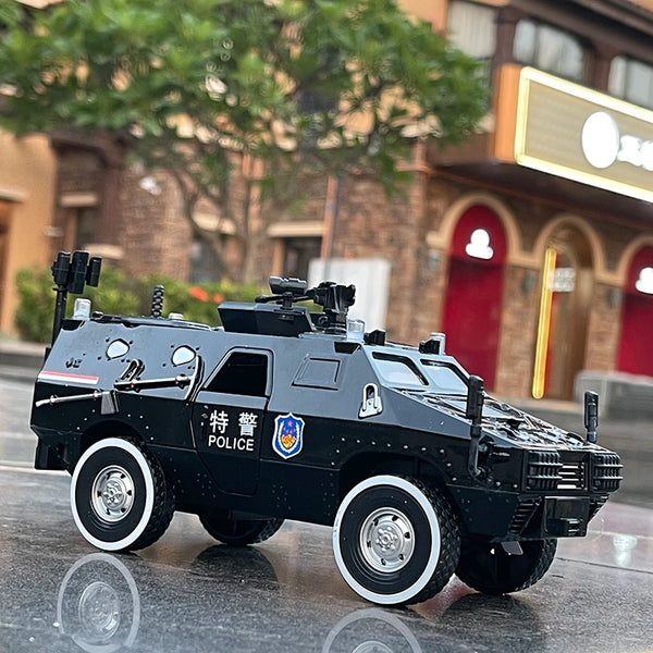 1:24 Alloy Armored Car Truck Model Diecasts Off-road Vehicles Model Metal Police Explosion Proof Car Model Sound Light Kids Gift - IHavePaws