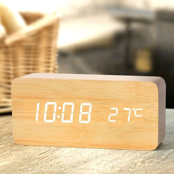 Wooden Digital Alarm Clock, LED Alarm Clock with Temperature Desk Clocks for Office,Bedside Clock - IHavePaws