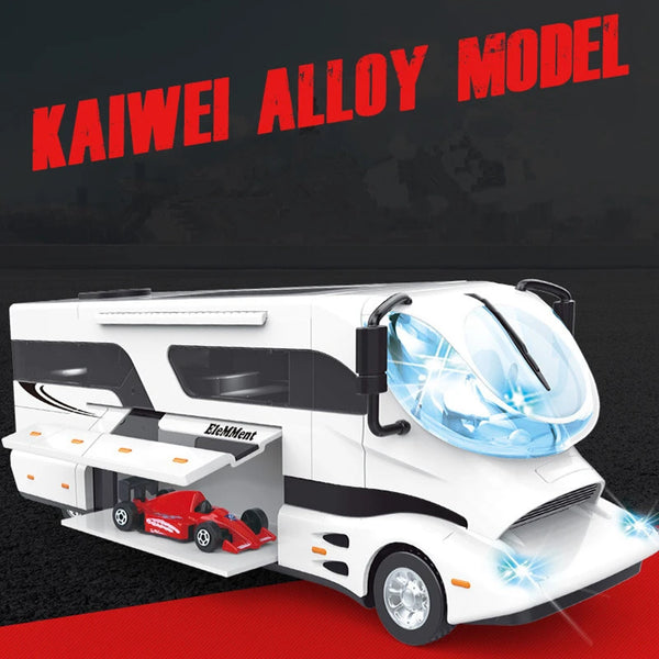 New Diecast Luxury RV Recreational Dining Car Model Metal Toy Camper Van Motorhome Touring Car Model Sound and Light Kids Gifts - IHavePaws