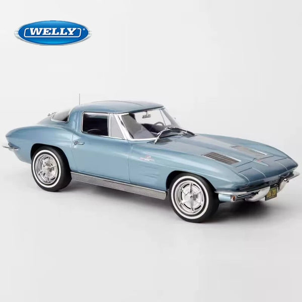 WELLY 1:24 1963 Chevrolet Corvette Alloy Sports Car Scale Model Diecast - IHavePaws
