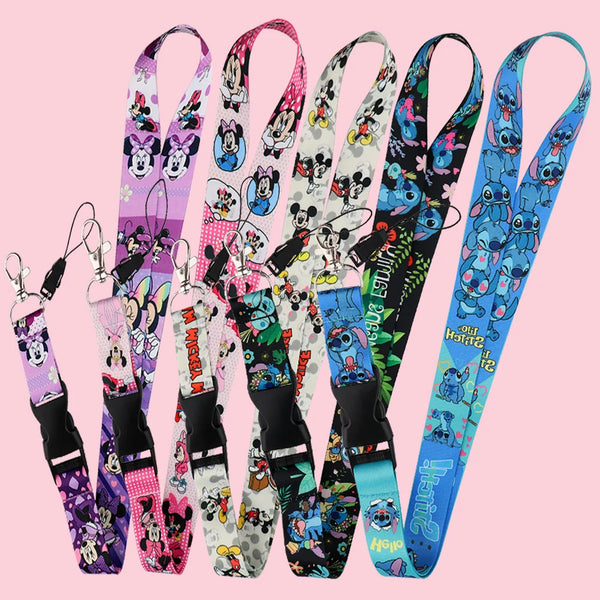 Cute Stitch Mickey Minnie Lanyard Keychain ID Credit Card Cover Pass Mobile Phone Charm Neck Straps Badge Holder Key Holder - ihavepaws.com