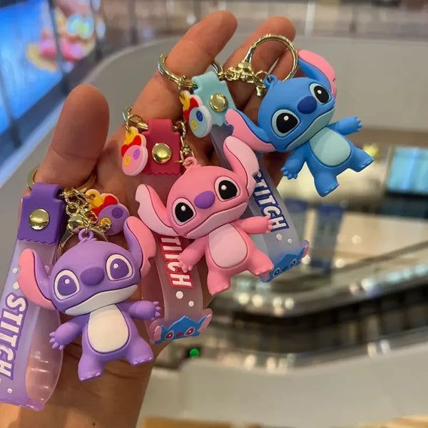 Cartoon Anime Lilo & Stitch Silicone Pendant Keychain for Women Men Fans Lovely Pink Blue Purple Stitch Angel Keyring Gifts - ihavepaws.com