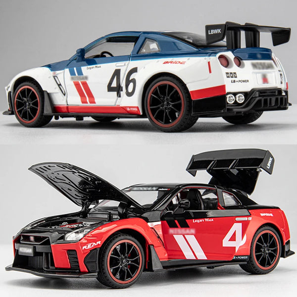 1:24 God Of War Nissan Skyline GTR R34 R35 Alloy Sports Car Model Diecasts Metal Racing Car Model Sound and Light Kids Toys Gift - IHavePaws