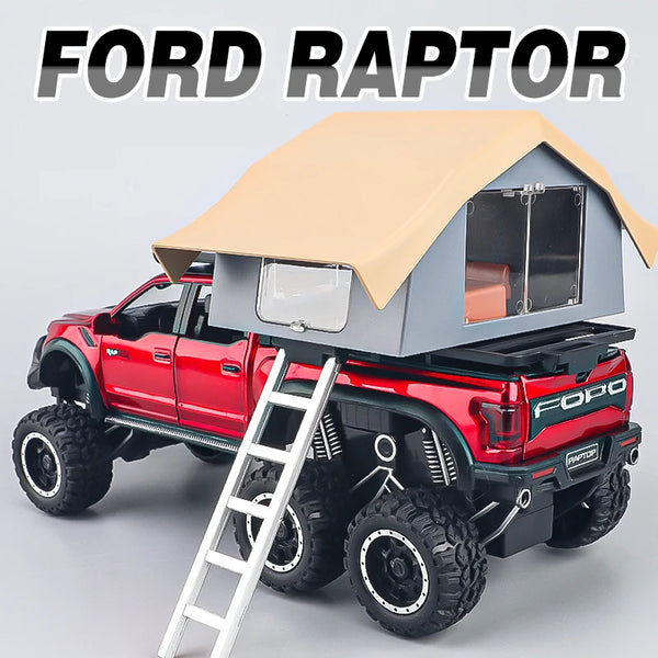 1/28 Ford Raptor F150 Alloy RV Caravan Car Model Diecasts Off-road Touring Camping Vehicles Car Model Sound Light Kids Toys Gift