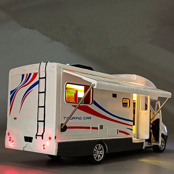 1:28 Diecast Luxury RV Recreational Vehicle Car Model Metal Camper Van Motorhome Touring Car Model Sound and Light Kids Toy Gift - IHavePaws