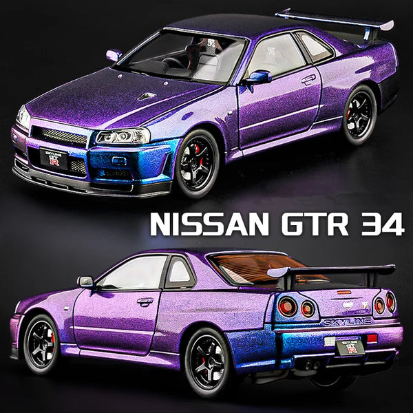 1:24 Nissan Skyline Ares GTR R34 Alloy Sports Car Model Diecasts Metal Racing Car Vehicles Model Sound and Light Kids Toys Gifts - IHavePaws