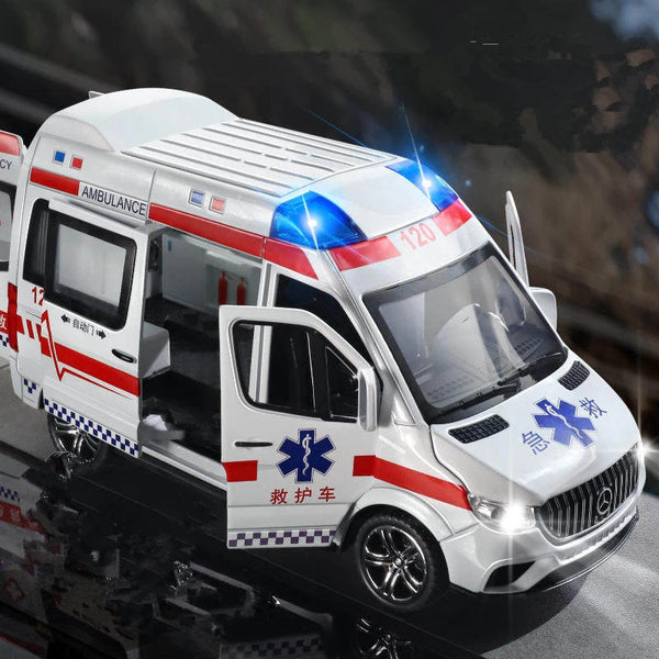 1:24 Ambulance Car Model Diecasts Metal Toy Police Ambulance Car Model Collection Sound and Light High Simulation Kids Toys Gift - IHavePaws