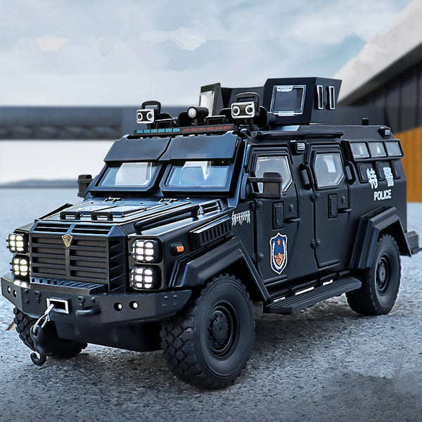 1:24 Alloy Tiger Armored Car Truck Model Diecasts Metal Police Explosion Proof Car Vehicles Model Sound and Light Kids Toys Gift - IHavePaws