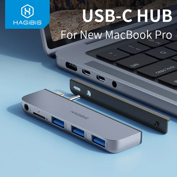Hagibis USB C Hub for NEW Macbook Pro Type-c docking station USB C adapter with USB 3.0 Micro SD 3.5mm AUX port 14/16 inch M1 M2 - IHavePaws