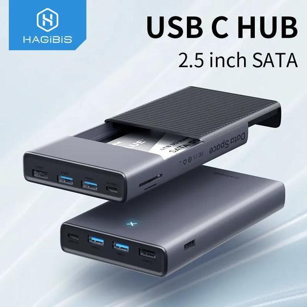 Hagibis USB C HUB with Hard Drive Enclosure 2.5 SATA to USB 3.0 Type C Adapter for External SSD Disk HDD case - IHavePaws