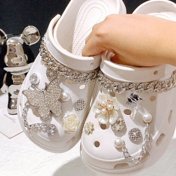 Shoe Charms for Crocs DIY Flower Butterfly Rhinestone Chain Decoration Buckle for Croc Shoe Charm Accessories Kids Party Girls A - IHavePaws