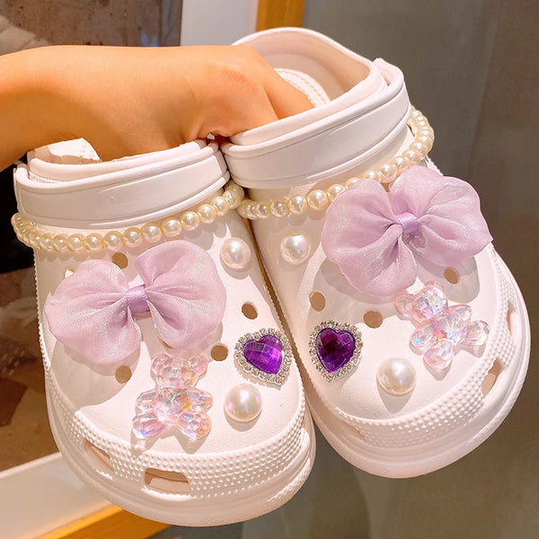 Shoe Charms for Crocs DIY Bow Pearl Garden Shoe Set Accessories Decoration Buckle for Croc Shoe Charm Kids Party Girls Gift A - IHavePaws