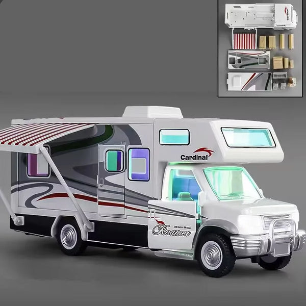 1:28 Alloy Luxury RV Caravan Vehicles Car Model Diecast Metal Camper Van Motorhome Touring Car Model Sound Light Kids Toys Gifts White - IHavePaws