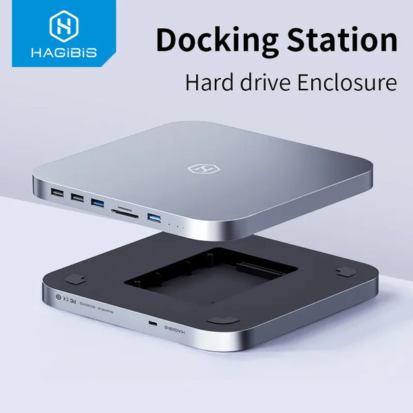 Hagibis USB C Hub with Hard Drive Enclosure Type-C Docking Station for Mac mini with 2.5 SATA NVME M.2 SSD Case DP USB3.0 M1/M2 - IHavePaws
