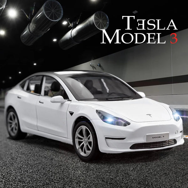 1:24 Tesla Model 3 Alloy Car Model Diecasts Metal Toy Vehicle Car Model Simulation Sound and Light Collection Childrens Toy Gift - IHavePaws