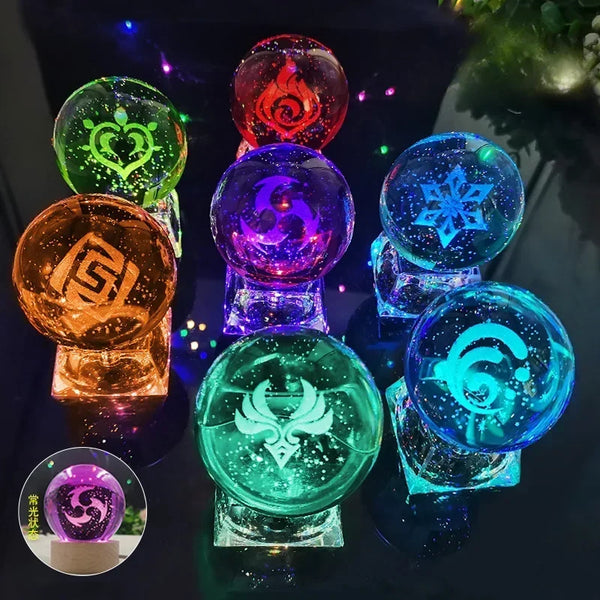 Genshin Impact Luminous 7 Element LED Crystal Ball Eye of Original God Cosplay Toy Ornaments Glass Sphere Home Decoration Gift - IHavePaws