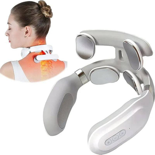 Neck Harmony Massager: 4-in-1 Soothing Experience with Heat, Light, and Vibration Ivory white - IHavePaws